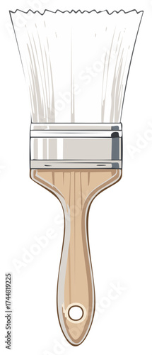 Illustrative Paint Brush with Wooden Handle and Soft Bristles Isolated