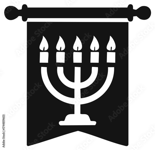 Menorah Banner Celebration Symbol Design Icon Graphic Hanukkah Jewish Festival Lighted Candles