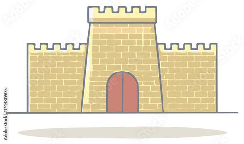 Cartoon Castle with Stone Walls and Towers Medieval Architecture Illustration