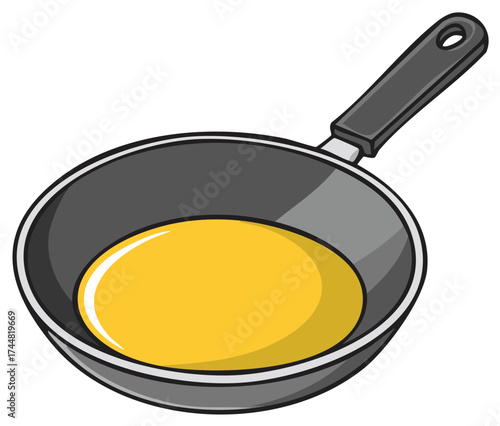 Egg yolk in a skillet ready to be cooked in home kitchen or professional restaurant