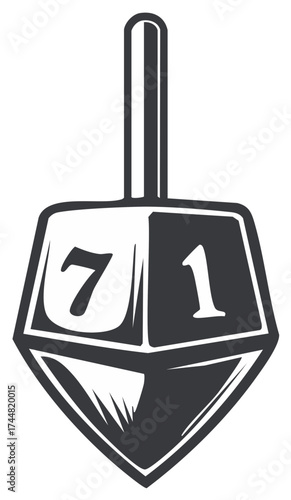 Hanukkah Dreidel with the Numbers Seven and One Illustrated