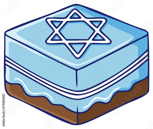 Cute Square Dessert with Star of David Decoration Illustration for Jewish Holiday