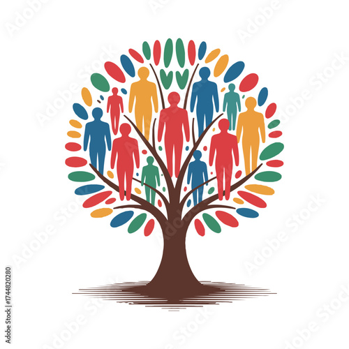 Flat vector illustration for Global Dignity Day featuring diverse people, abstract figures, and inspirational symbols representing kindness, solidarity, human rights, and global harmony