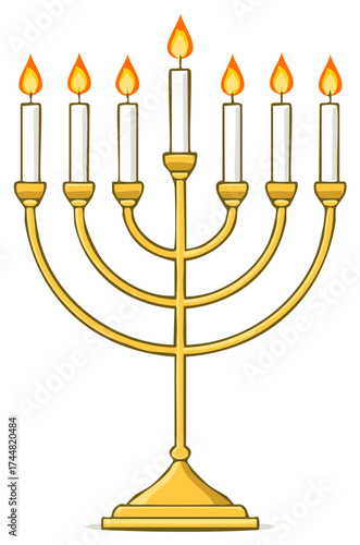 Golden menorah with lit candles for Hanukkah celebration illustration