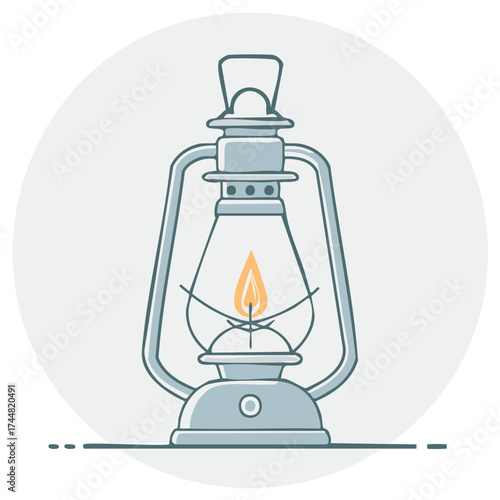 Stylized Vintage Oil Lamp With Burning Flame Illustration