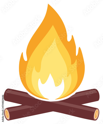 Stylized Campfire Flames and Stacked Wooden Logs Illustration for Outdoor Adventures