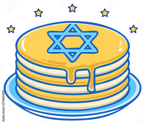Stack of Pancakes Topped with Star of David and Syrup