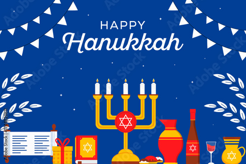hanukkah jewish festival background illustration in flat style