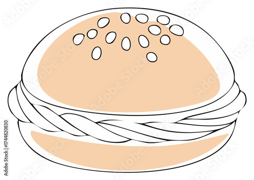 Simple line art illustration of a round braided bread with seeds