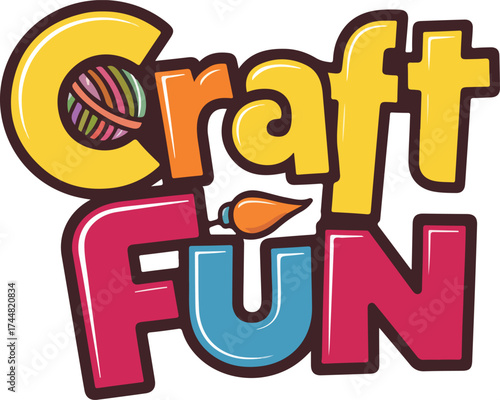 Craft Fun colorful playful typography logo design vector illustration for handmade shop, kids activities, DIY projects, art and craft brand identity
