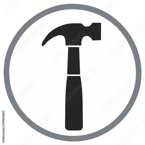 Simple Hammer Icon Inside a Circle for Construction and Repair Symbolism