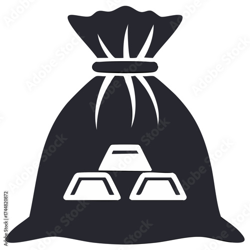 Gold bullion bars inside a tied sack symbol for wealth and finance