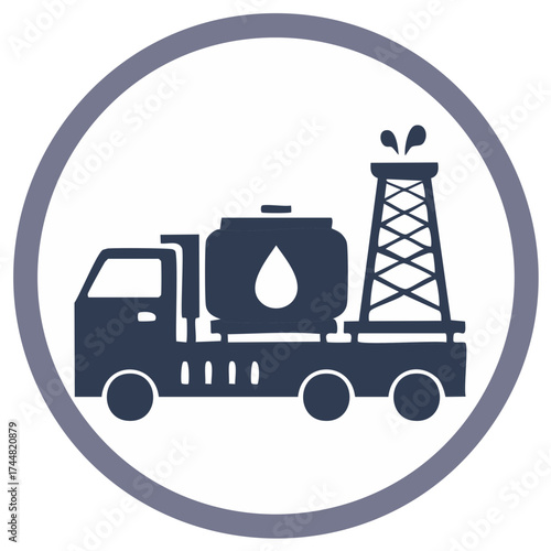 Fuel Transport Truck and Oil Rig Tower Icon Illustration