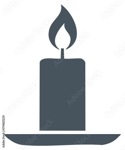 Single Dark Grey Candle Flame Lit with Simple Silhouette Design for Backgrounds