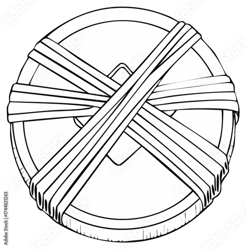 Circular object wrapped with horizontal and diagonal bands illustration