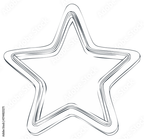 Hand drawn star shape sketch with a simple 3D outline effect vector illustration