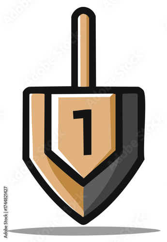 Stylized Hanukkah dreidel with the letter nun, a traditional Jewish holiday spinning top toy, vector