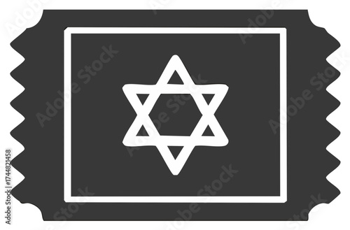 Hand Drawn Star of David Symbol on Perforated Ticket Icon for Jewish Faith