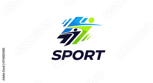 Dynamic sport logo for branding athletic wear, fitness apps, or sports team identity, featuring vibrant colors and a modern stylized athlete figure in motion