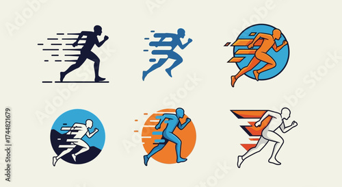 Dynamic running figures showcase speed and agility, perfect for fitness branding, sports promotions, and energetic designs needing a boost, ideal for modern layouts