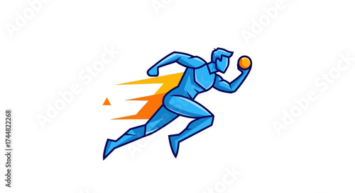 Dynamic athlete in motion with vibrant energy trails for sports team branding or fitness app design, capturing strength and speed for promotional use