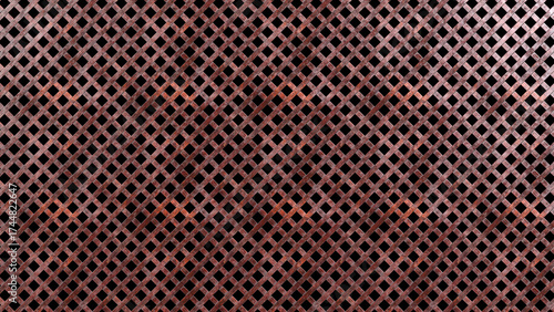 Fototapeta Naklejka Na Ścianę i Meble -  3D rendering of copper perforate metal texture, metal grid floor pattern, background and texture design