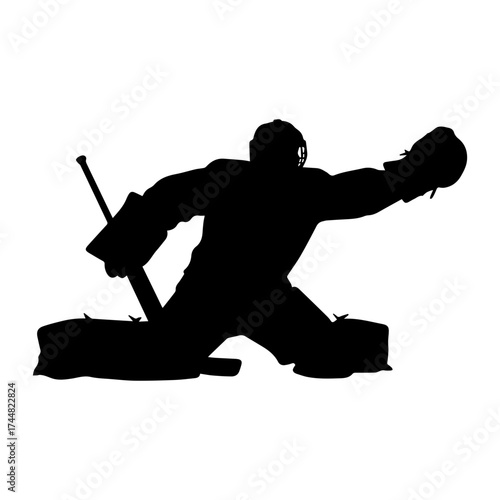Silhouette of a hockey goalie catching a puck
