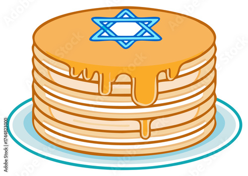 Stack of Pancakes with Star of David and Syrup
