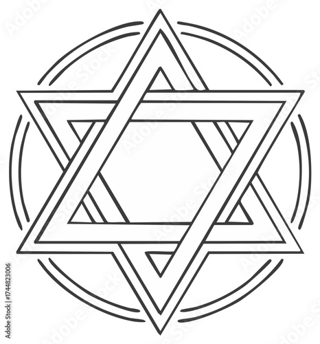 Stylized Star of David Jewish religious symbol in a hand drawn line art illustration