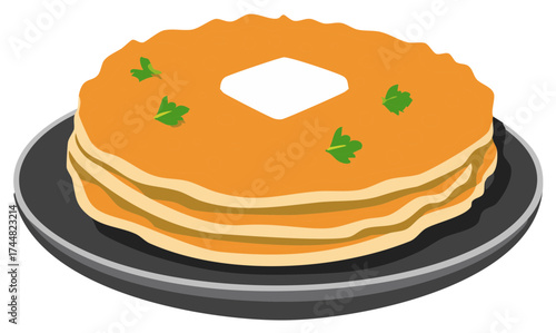 Illustration of a savory layered ring cake or pie with fresh herb garnish on a plate