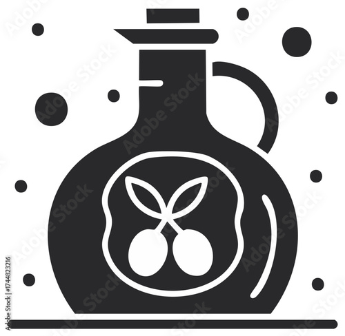 Olive Oil Bottle Graphic with Olives Silhouette Simple Icon Isolated Design