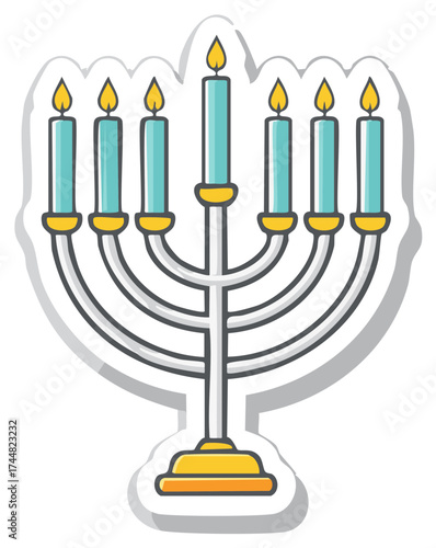Hanukkah Menorah with Lit Candles Celebration Jewish Holiday Symbol Icon or Sticker