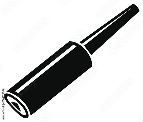 Black eyeliner applicator with tapered tip on white background