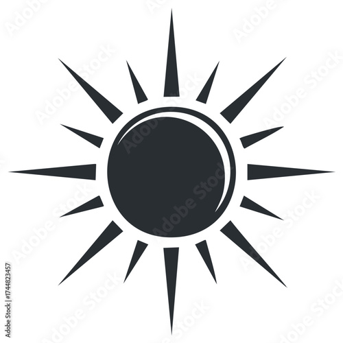 Modern minimalist sun icon with sharp radiating rays a universal weather and warm temperature symbol design