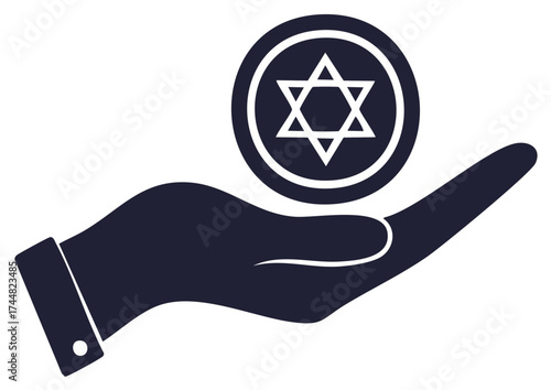 Hand Presenting Star of David Symbol in Coin Shape Representing Judaism