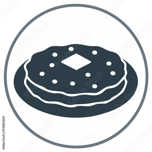 Breakfast stack of fluffy pancakes with melting butter simple graphic icon