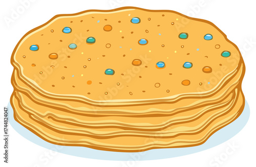 Golden Brown Layered Pancakes Decorated with Multicolored Sprinkles and Candy Dots
