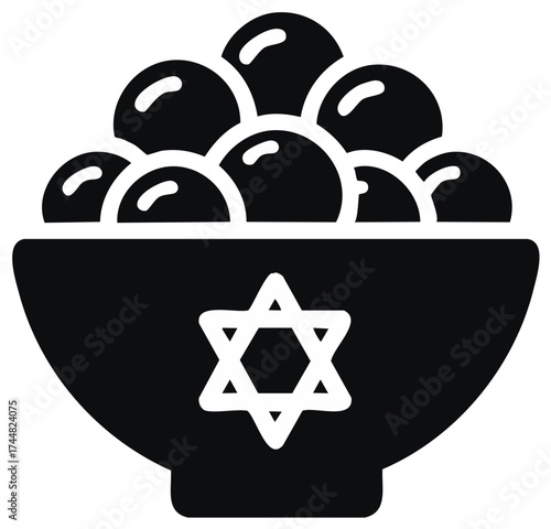 Jewish matzah ball soup in a bowl with Star of David icon. Traditional Passover food vector illustration.