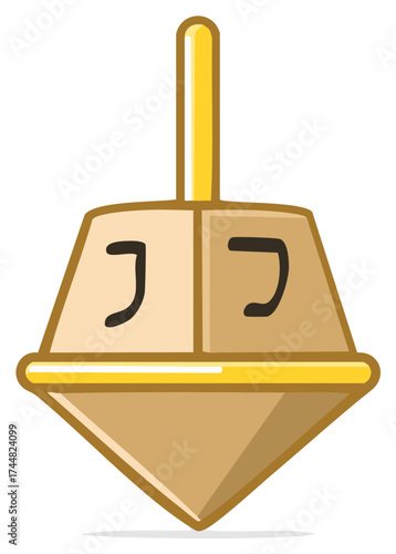 Dreidel game toy with Hebrew letters spinning on a white background