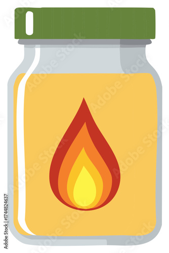 Conceptual illustration of a glass jar filled with oil and a flame icon.