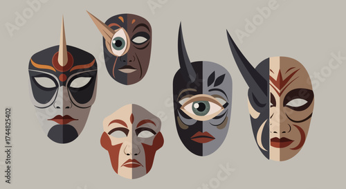 Collection of Six Diverse Tribal Masks with Unique Designs.