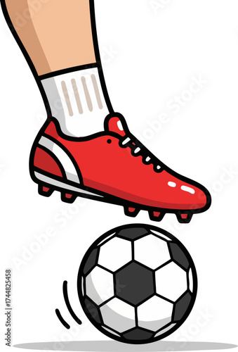 Closeup illustration of a foot kicking a soccer ball.