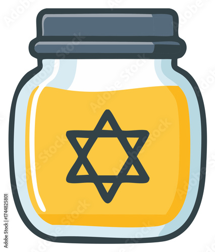 Rosh Hashanah honey jar with a Star of David symbol, a cartoon illustration for Jewish holidays