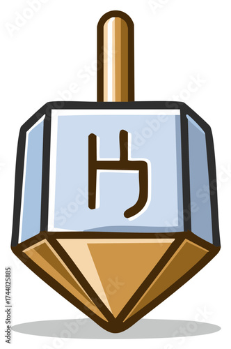 Cartoon Dreidel with Hebrew Letter for Jewish Holiday of Hanukkah