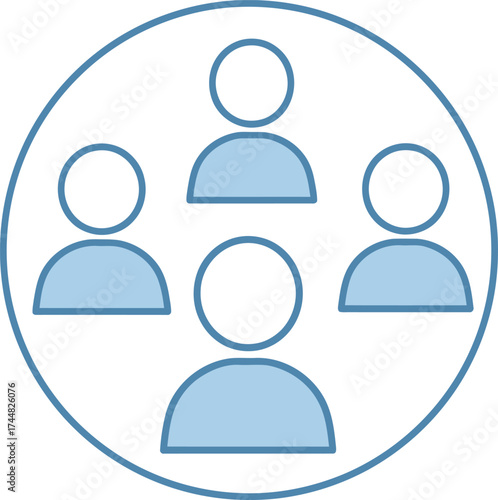 Four people grouped inside a circle, representing a team or community. Ideal icon for social media, group chat, user profiles, business teams, and collaboration apps.