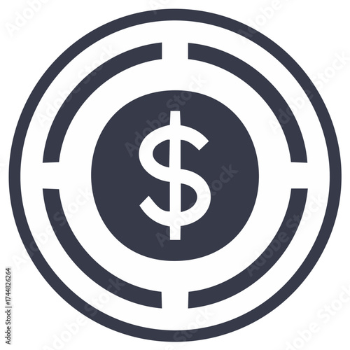 Target dollar sign icon inside concentric circle vector illustration with gaps