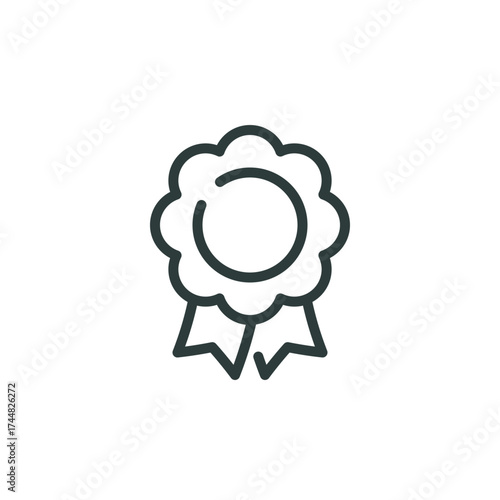 High Reward, achievement award trophy, best prize, outline icon. Line sign badge, medallion rosette with ribbon. Vector isolated pictogram for web and app on white background editable stroke.