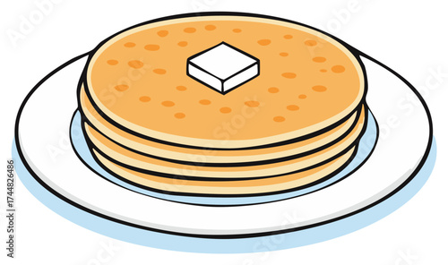 Pancake Stack with Butter Illustration on Plate
