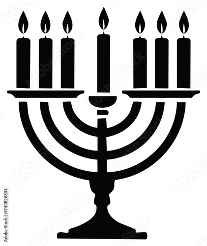 Menorah silhouette with lit candles, celebratory symbol of faith and tradition