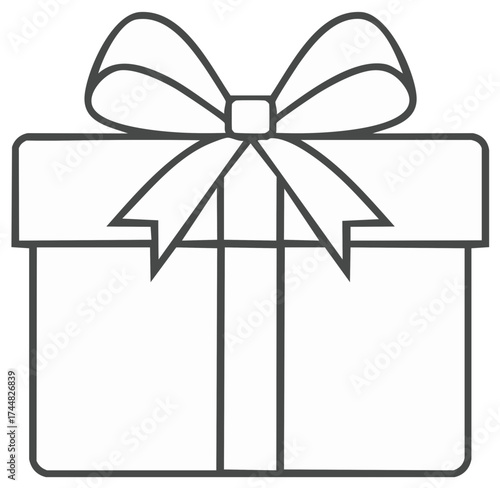 Simple Line Art Gift Box With Bow Icon Isolated on White Background for Celebrations